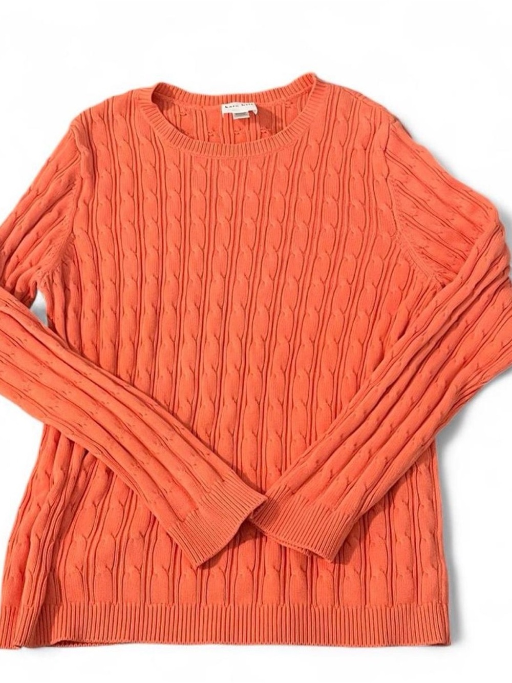 Kate Hill Cable Knit Crewneck Sweater - Coral